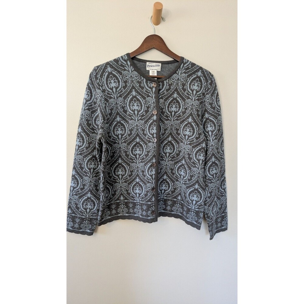 Pendleton Womens Cardigan Sweater Medium Merino Wool Paisley Cottagecore Preppy
